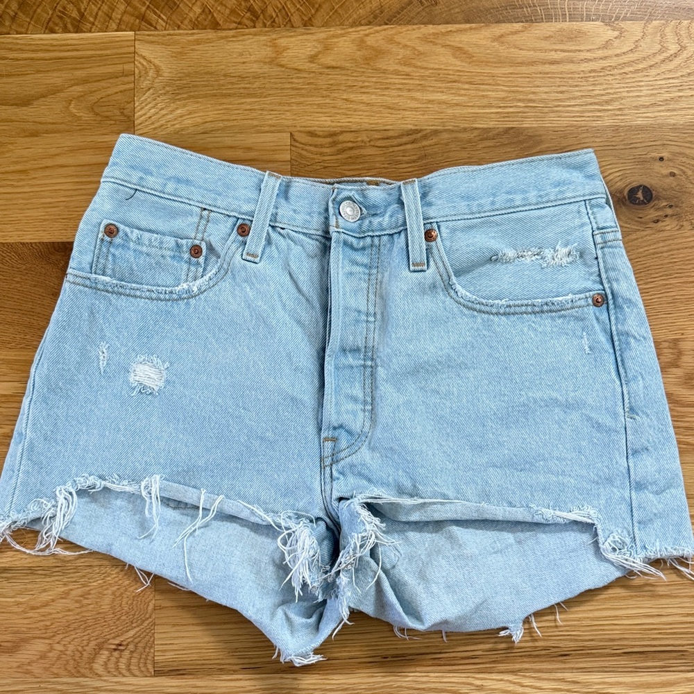 Levi's Blue Jean Shorts High-Waisted Distressed